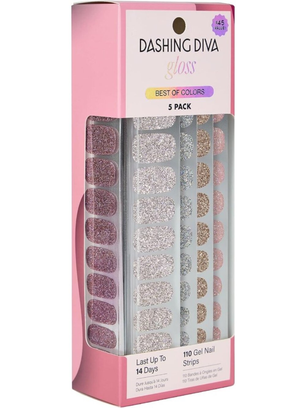 5-in-1 Gloss Nail Strips Kit - UV Free, Chip Resistant Gel Stickers, 110 Wraps